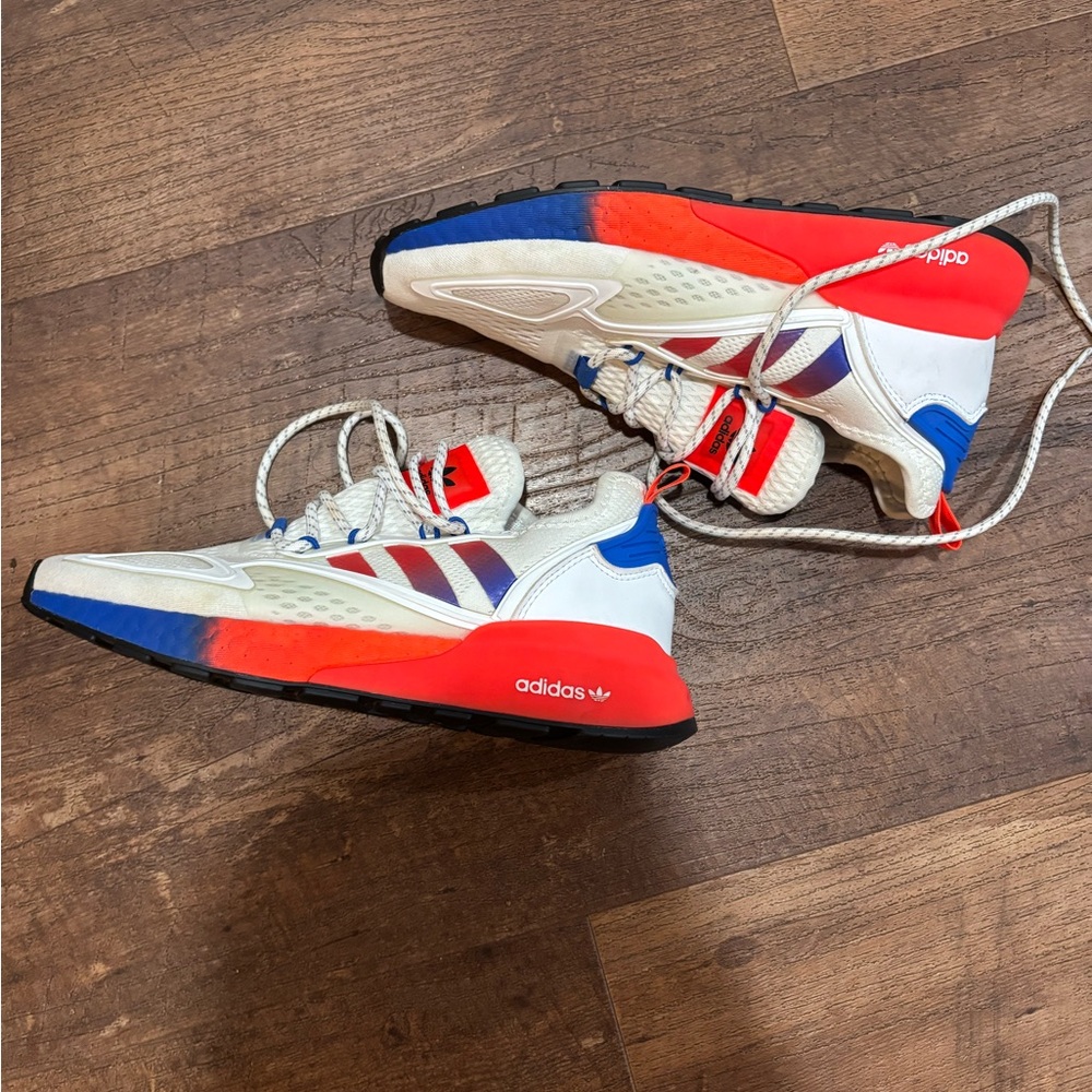 Adidas 2k boost j women’s White, Red, and Blue Sneakers